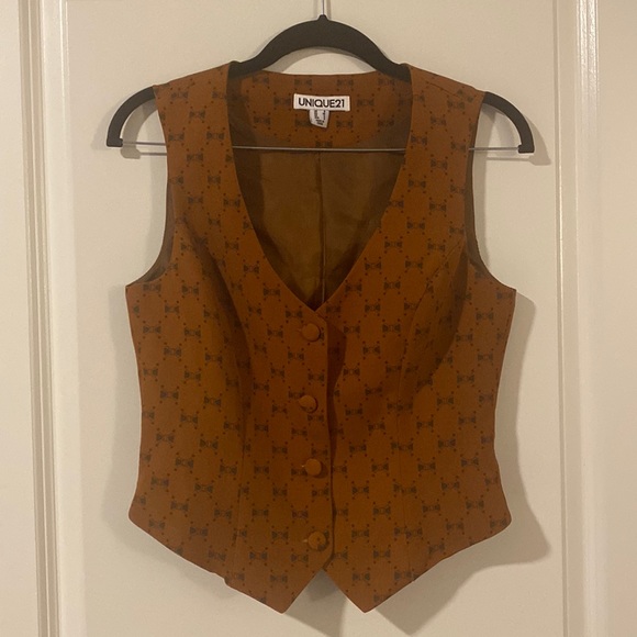 Unique21 Jackets & Blazers - Unique21 Copper Vest with Repeat Bow Print